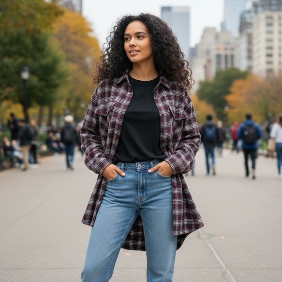 PrettyLittleThing Tops - PrettyLittleThing Burgundy and White Plaid Shirt